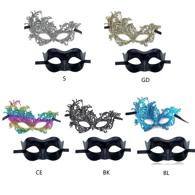 2x Halloween Party Mask for Women Men Masquerade Mask Half Face Mask Evening Prom Mask Lace Eye Mask Mardi Gras Mask-Ins