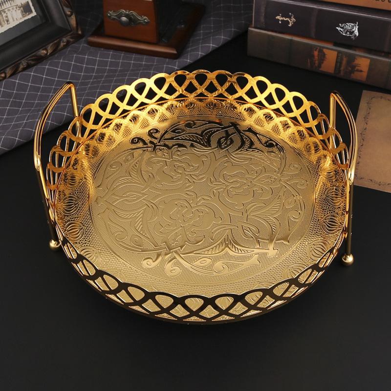 Golden Alloy Fruit Tray circle Snack Dessert Storage Plates for Cupcake Display Birthday Party Dessert Wedding Decoration