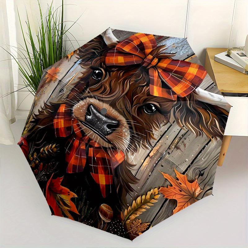 

Cow, Autumn Theme 8 Bone Hand Automatic Folding Umbrella, Compact and Portable Design, A Perfect Gift for Birthday, Christmas or Business Us