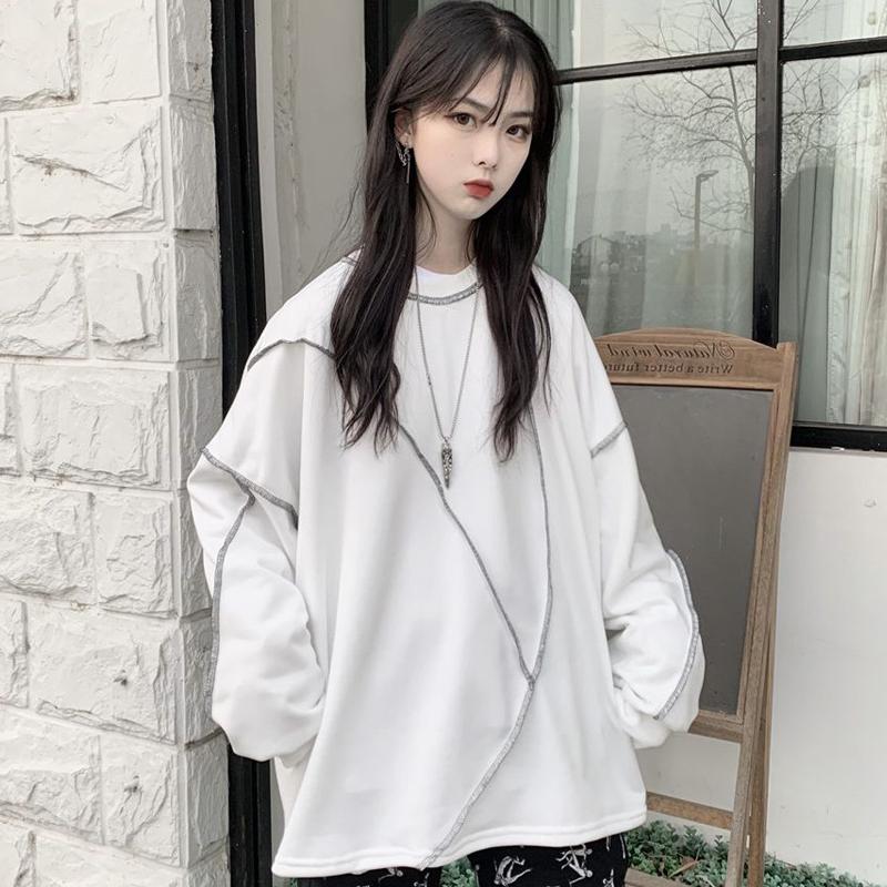 Felpe con cappuccio senza cappello Harajuku BF Style Nero Hip-hop Chic Teens Felpe Autunno Trendy All-match Daily Simple Womens Streetwear Nuovo