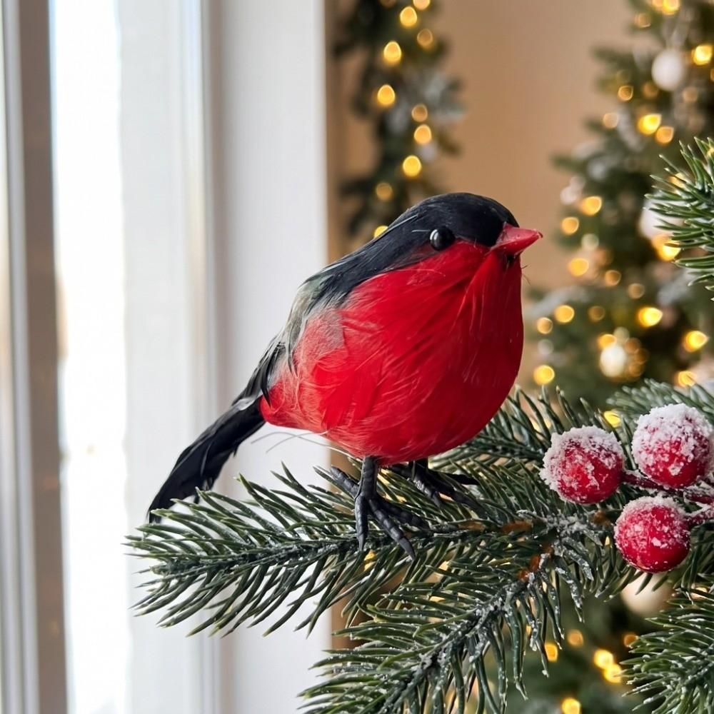 12*3.5cm Simulation Bird Bird Handmade The Little Titmouse Red and Black Cute Christmas Tree Decoration Christmas Decorations