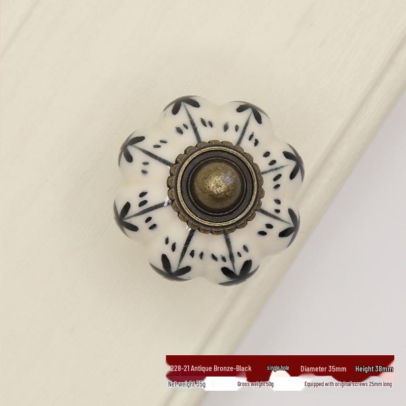 Hand-Painted Ceramic Floral Pumpkin Drawer & Cabinet Handle