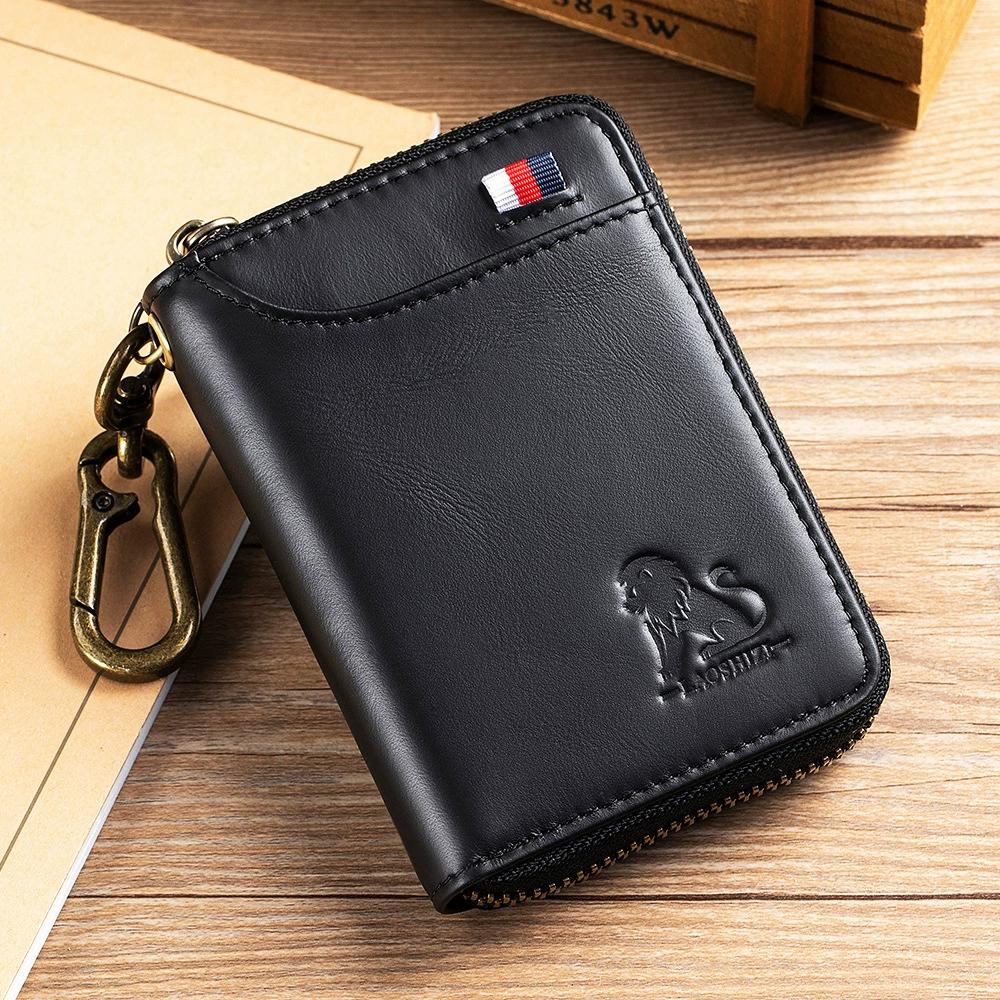 Erkekler için Premium Hakiki Deri Araba Anahtarlığı - RFID Engelleme Bel Klipsli Anahtar Düzenleyici 2'si 1 Arada Bozuk Para Cebi, Hırsızlığa Karşı Dayanıklı İkiye Katlanır Cüzdan