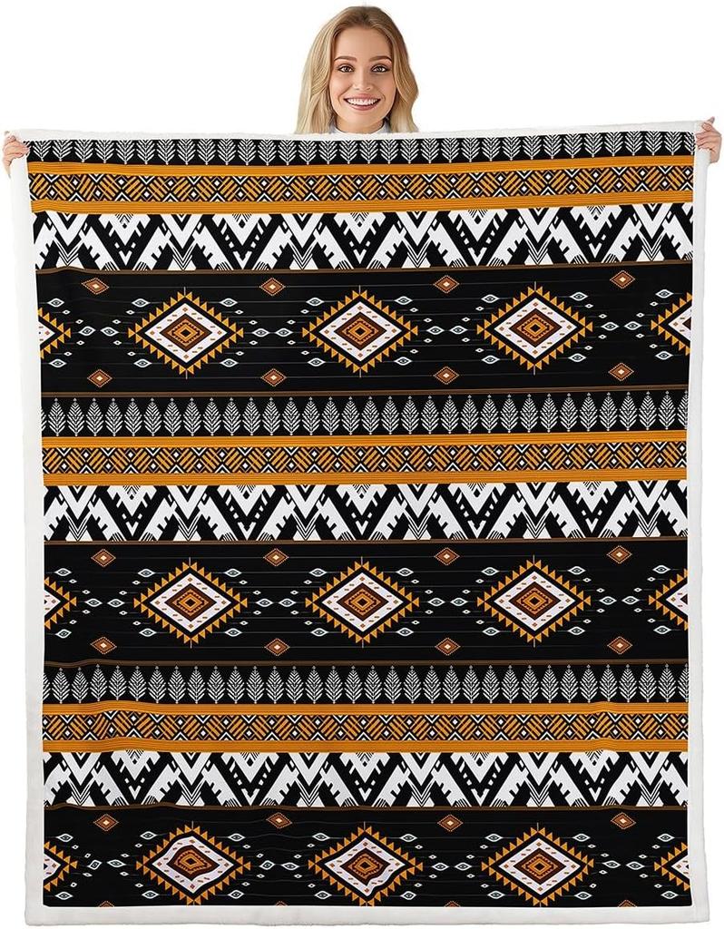 Navajo Pattern Blanket Tribal Design Fleece Throw Southwestern Decor Geometric Print Cozy Home Textile