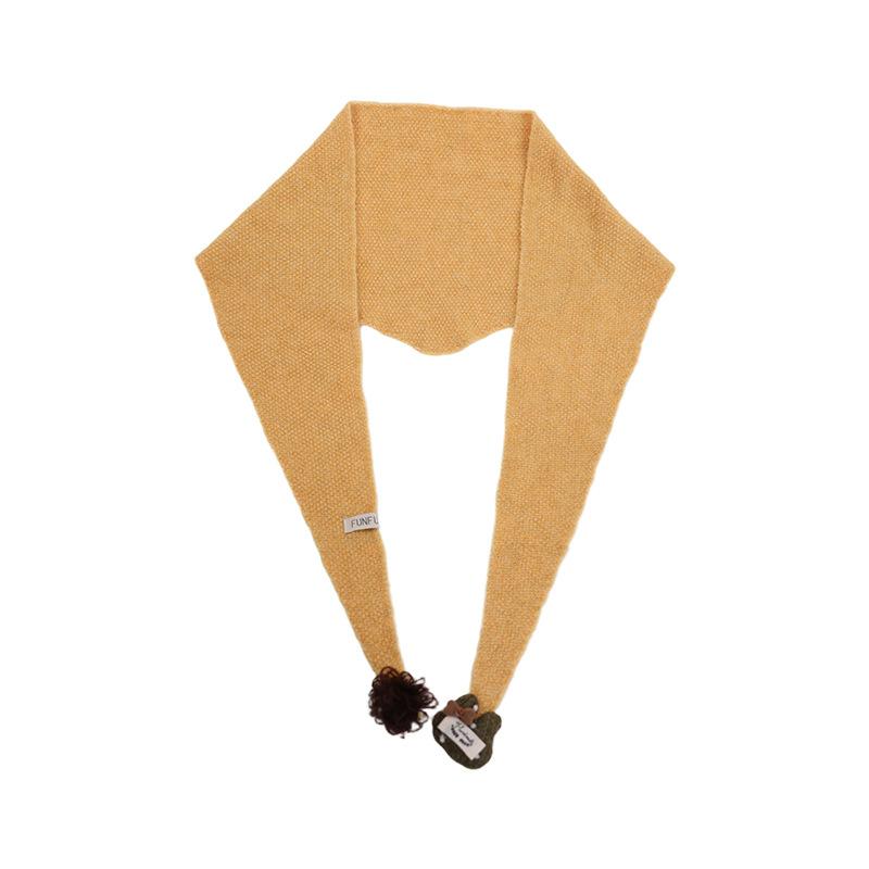 Atmosphere wool knitted cute doll triangle scarf shawl women's autumn and winter warm solid color scarf
