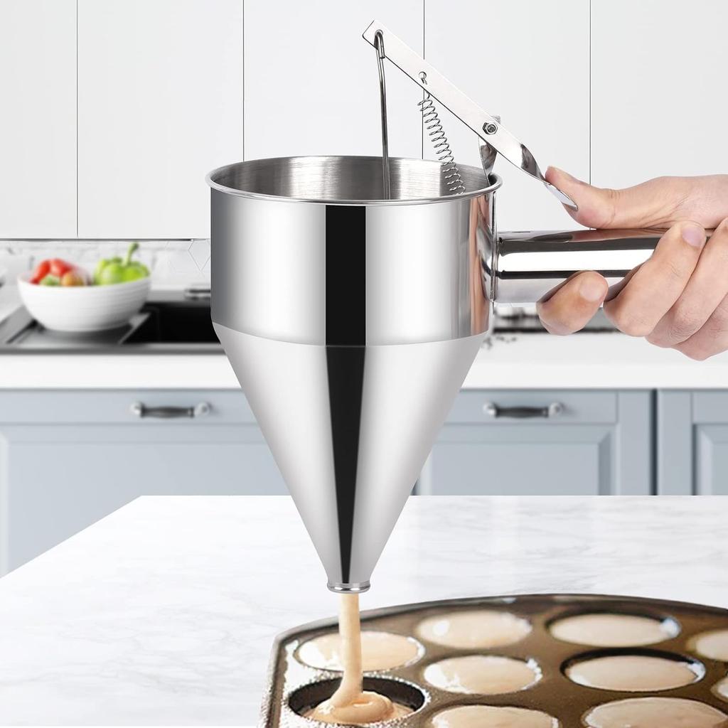20 OZ Multifunktionaler Pfannkuchenteigspender, Mehrkalibriger Edelstahl-Trichterkuchenspender mit Ständer Großartig für Pfannkuchen, Cupcakes, Schokolade