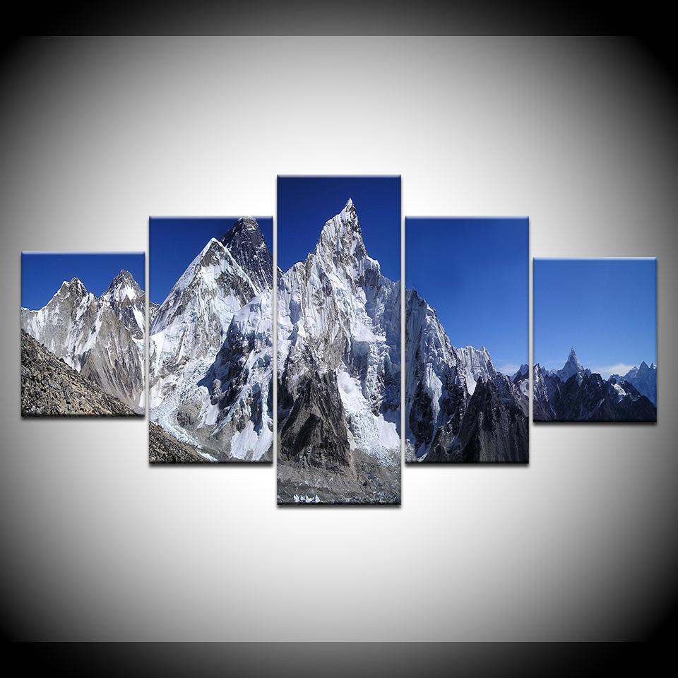 5 Panel HD Print The Snow mountain blue sky Landscape wall posters Canvas Art Painting For home living room decoration