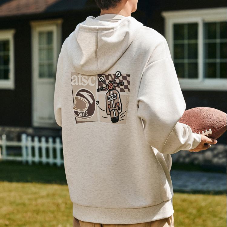 Anta Loose Fit Printed Hooded Comfortable Casual Sweatshirt Unisex Sweatshirt Ivory 952438705-3