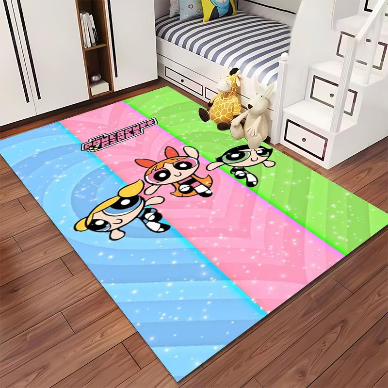 "Colorful Cartoon-Themed Carpet with Iconic Girl Trio Pattern" Suitable for Use As an Anti-slip for Living Room Bedroom Sofas