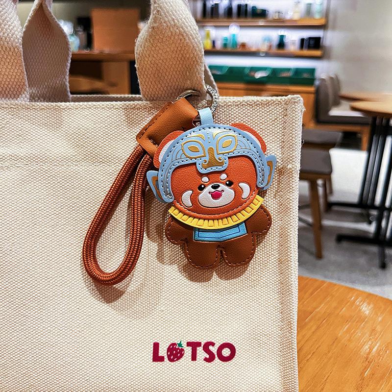 Creative Leather Sanxingdui Panda Pendant, Trendy Chengdu Red Panda , Leather Bag Accessories, Small Gifts Bag Charm