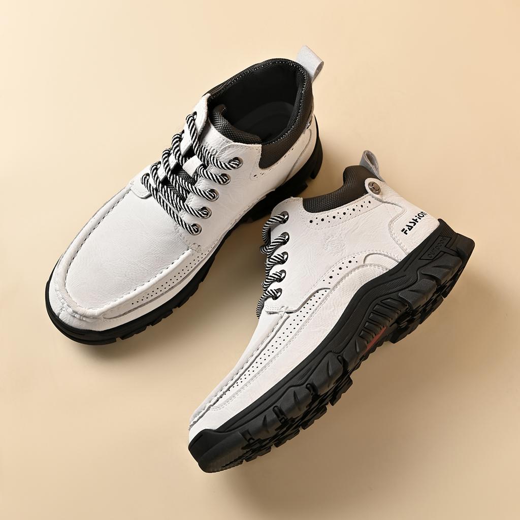 Men's Hiking Boots Thick Rubber Sole Leather Casual Shoes Male Outdoor Walking Shoes Mid‑Top Treking Footwear Male Trainers
