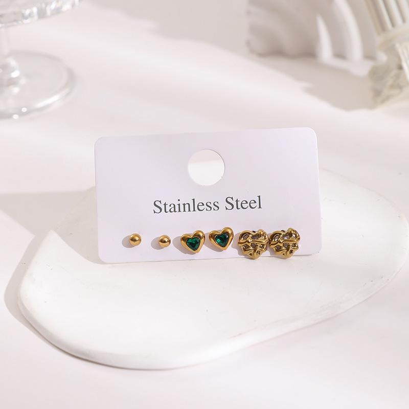 Stainless Steel Stud Earrings Set with Zirconia: Butterfly, Star, Heart & Four-Leaf Clover Designs