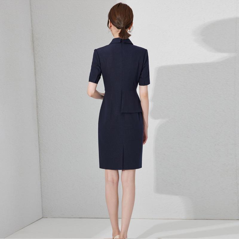 Navy Blue Short Sleeve Slimming Work Dress for Women