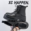 Martin boots men's new autumn and winter velvet British style heightened mid-top leather boots 70066-A