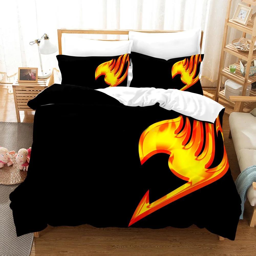 3D Print Anime Fairy Tail Logo Natsu Bedding Set Boys Girls Twin Queen Size Duvet Cover Pillowcase Bed Kids Adult Home Textiles