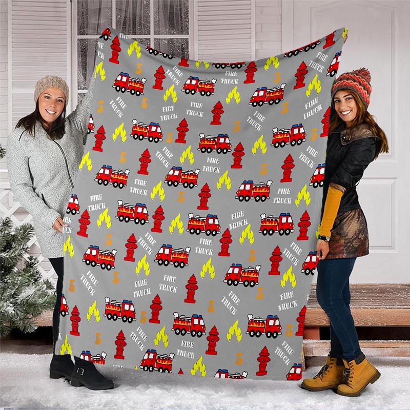 fire truck Theme Printed Blanket - Perfect for Couch, Bed, Travel & Outdoor Use | Machine Washable, Cozy & Durable.
