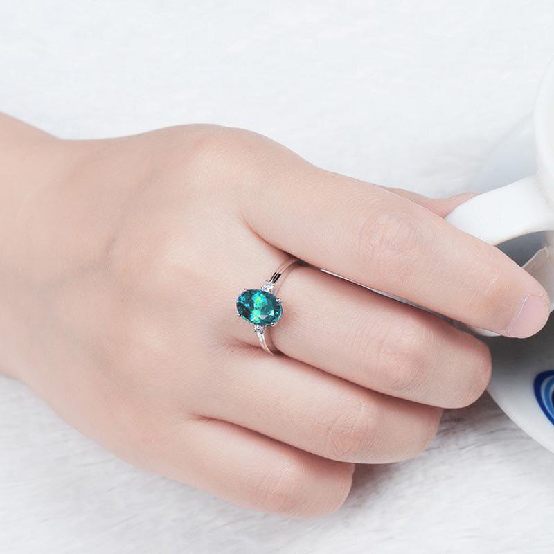 BELLA BOX Ovaler blauer Saphir-Stein für Damen, Verlobungsring, Silber, Damen-Party-Edelstein-Schmuck
