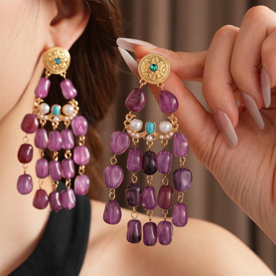 Vintage Perlen Geometrische Quaste Ohrringe für Damen Modisch Exquisit Vielseitig Hängende Ohrringe Retro Luxus Designer Schmuck