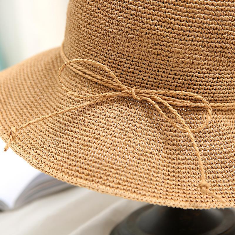 Handgeflochtener Strohhut für Damen, Sommer-Sonnenhut für den Strand, Sonnenschutzhut, Fischerhut, Koreanischer Stil, Vielseitig und faltbar