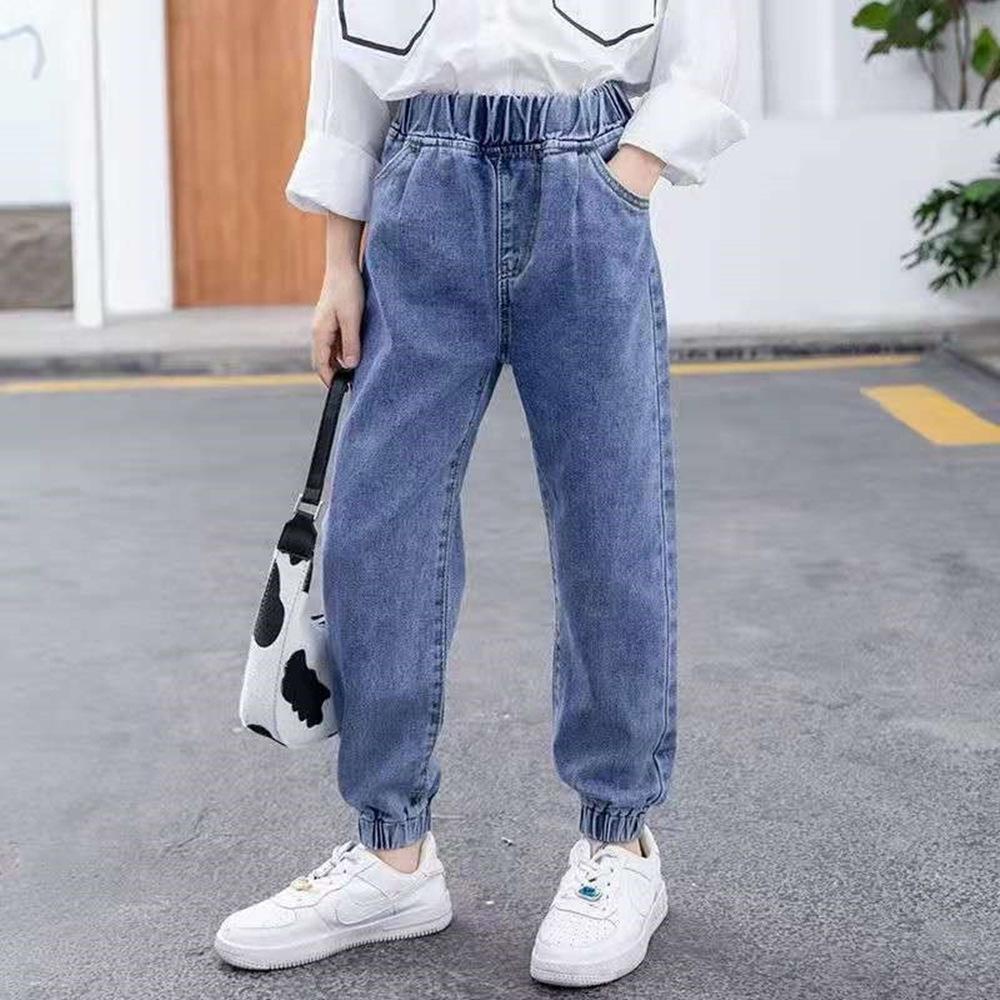Girls' Stylish Korean Jeans - Spring & Autumn, Medium/Large, Casual Long Pants