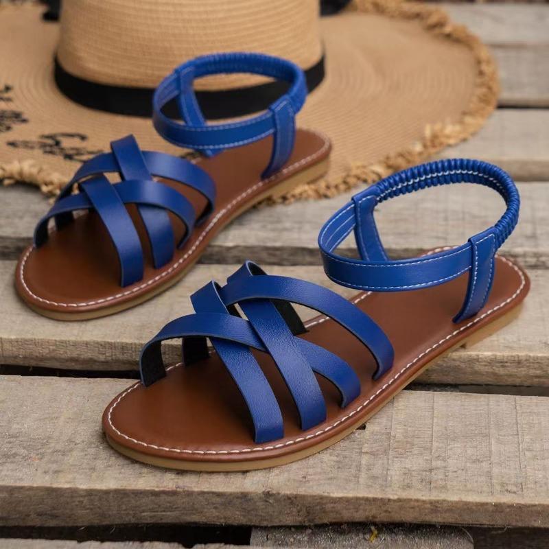 Flat Sandals Women's Breathable Beach Elastic Cross Strap Sandals Women's Outer Wear