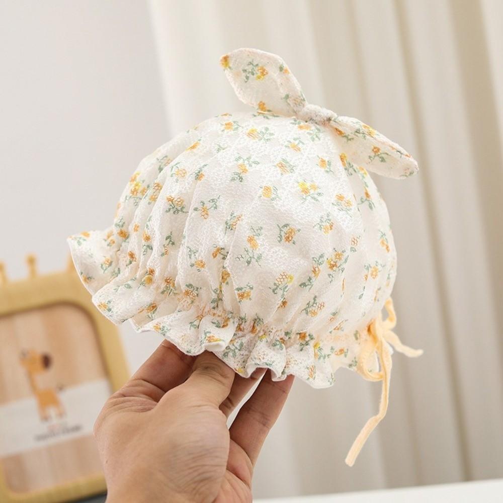 

Cute Floral Newborn Brimless Cap Breathable Baby Sunhat Sweet Beanie Cap Spring Summer бежевий