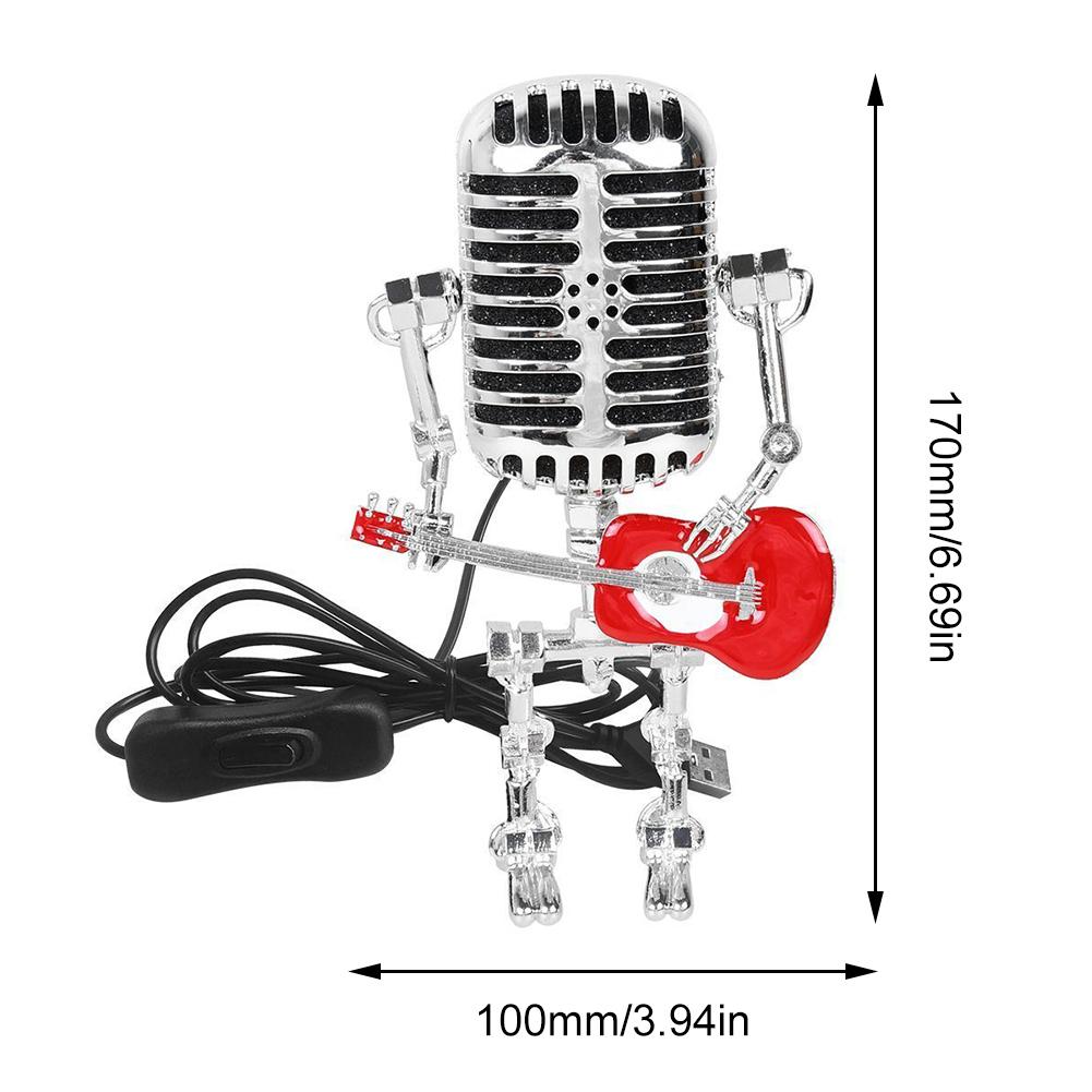 Steampunk Vintage Microphone Robot Nightstand Desk Lamp with Guitar Angle Adjustable Gifts for Music Art Lovers for Art Decor