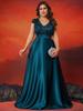 Elegant V-Neck Sequin Evening Gown - Satin A-Line Long Dress for Women
