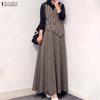 ZANZEA Women Splice Long Sleeve Blouse and Long Skirts Stripe Prin Two Piece Sets