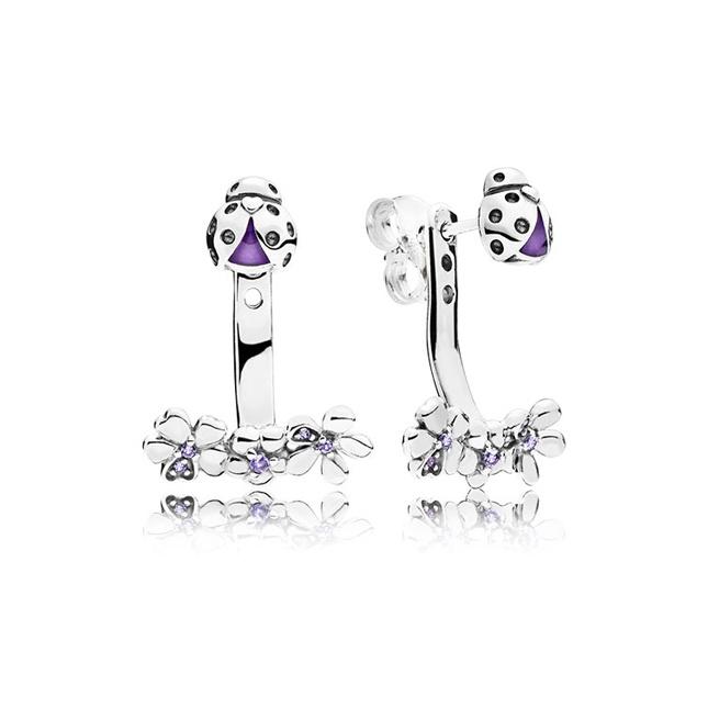 

Pandora Ladybug And Flower 925 Silver Creative Cute Simple Elegant Earrings Women earrings 297123NLC Silver White