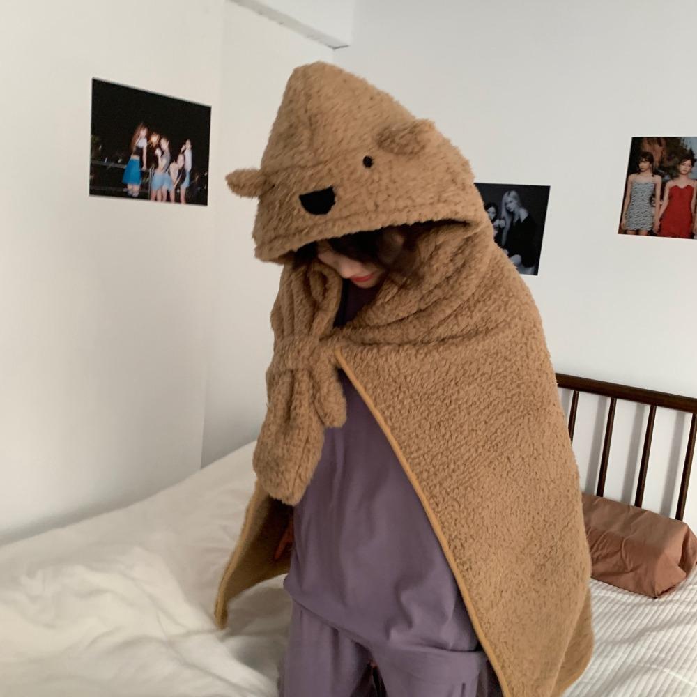 Soft Bear Hooded Blanket Fleece Material Blanket Shawl Winter Wearable Blanket  Living Room