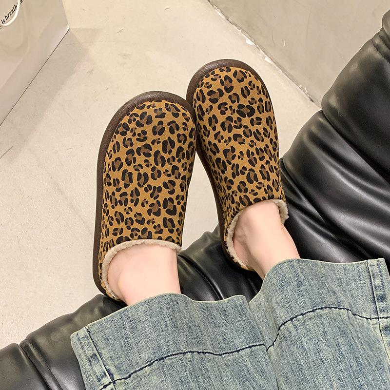 

Тапочки Baotou Mao Mao женские осенне-зимние новые теплые для улицы нескользящие на мягкой подошве туфли Mao Mao хлопковые тапочки 42 цветной печати леопарда