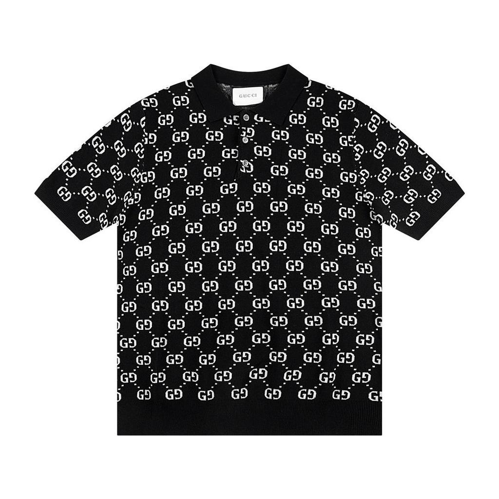 Unisex Trendig Sommar G-bokstav Jacquardstickad Pikétröja med Krage och Korta Ärmar