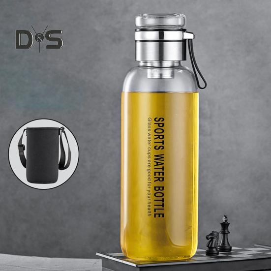 Glass Water Bottle Transparent Leakproof Drinkware Tea Juice Cup Outdoor Water Bottle Portable with Sealing Ring And Heat-Insulated Cover