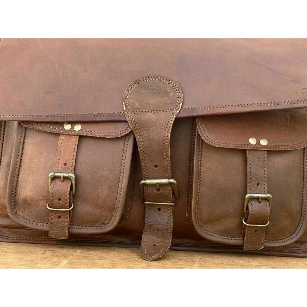 Vintage Laptop Messenger Briefcase Bag Satchel  Dark Brown Men's Leather