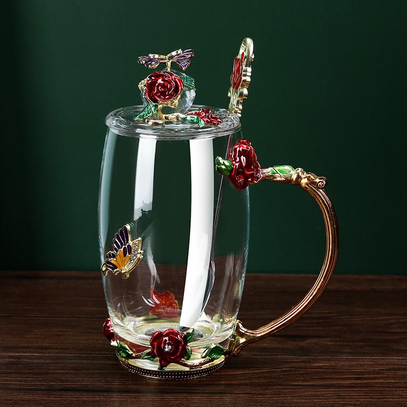 Tazze da Acqua Smaltate Colorate: Elegante Set in Vetro per Soggiorno per Caffè e Latte
