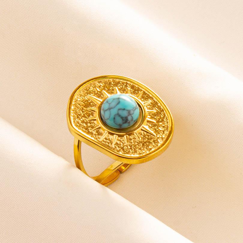 Turquoise Finger Jewelry Long Oval Sun Heart Water Drop Stainless Steel Rings For Women Men Accessories Gold Plated Open Anillos