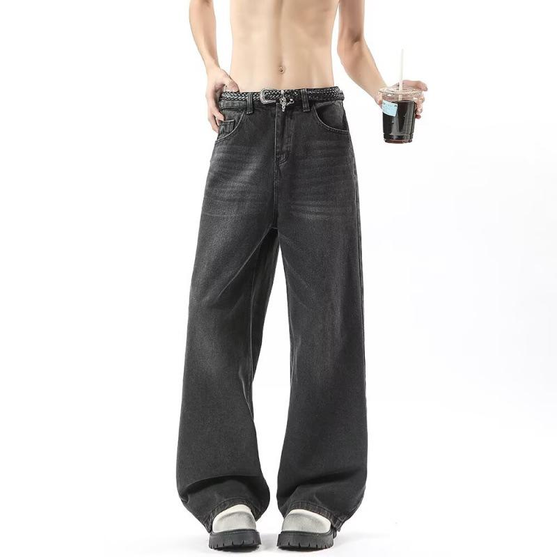 JYL Men s Straight Jeans Nirben American Vintage Washed Loose Denim L амарантовый