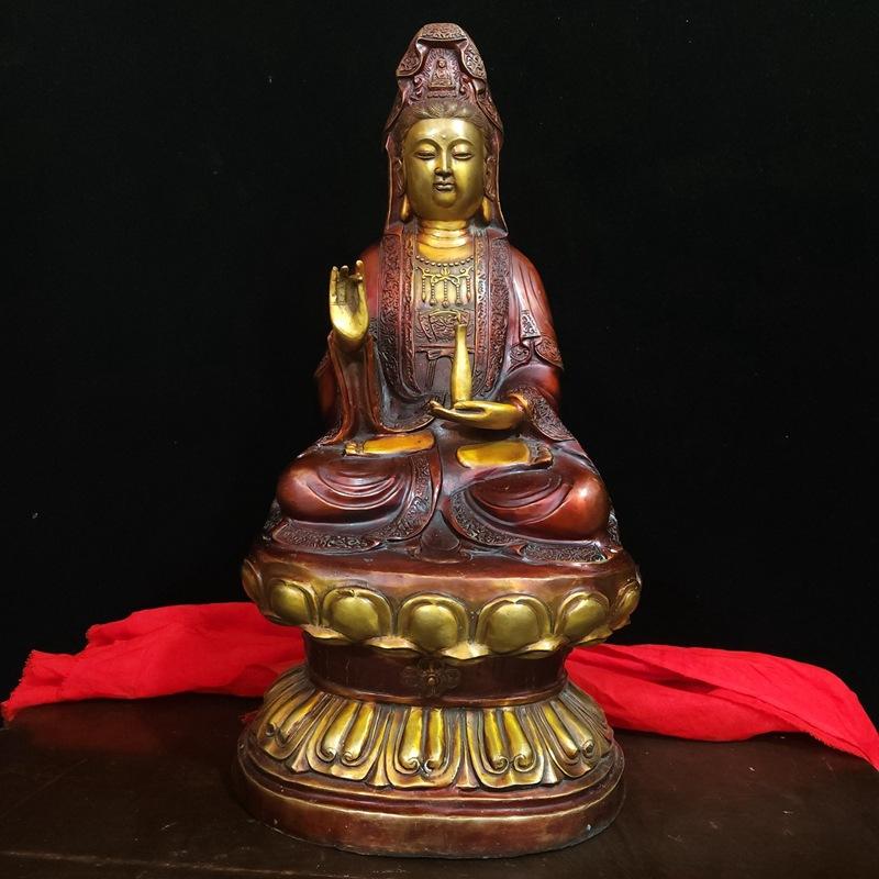 Style Full Color Painted Copper Home Decor Craft Ornament South Sea Lotus Guanyin Buddha Statue Decoration