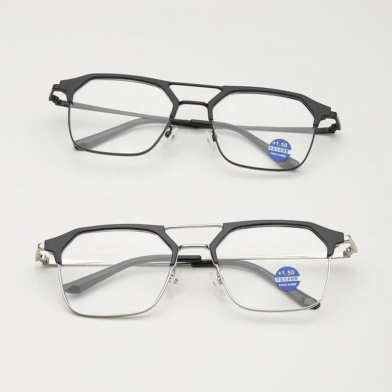 High Definition Anti Blue Light Presbyopia Glasses Ultra Light Square Men's Glasses Large Frame Double Beam Reading Glasses