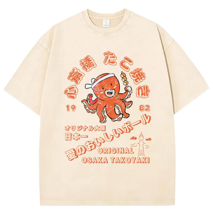 

Vintage Japanese Osaka Dotonbori Drunken Octopus Funny Meme Tshirt Unisex Women High Quality Washed Oversized 100 Cotton T Shirt M