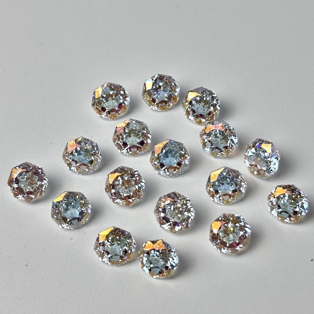 Octagonal Queen Cut Zircon Gem, 6/8mm, Super Sparkle Coated for DIY Jewelry