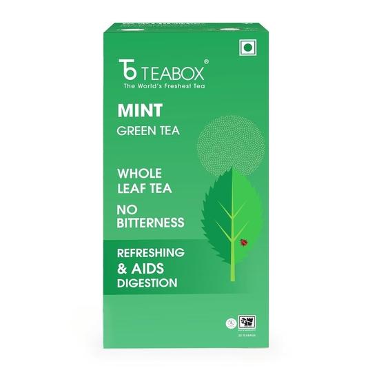 

Чай Teabox Green Mint 25 пакетиков | Экзотическая смесь отборного зеленого чая и настоящих листьев перечной мяты | Повышает иммунитет | Чайные пакетики Silken Pyramid