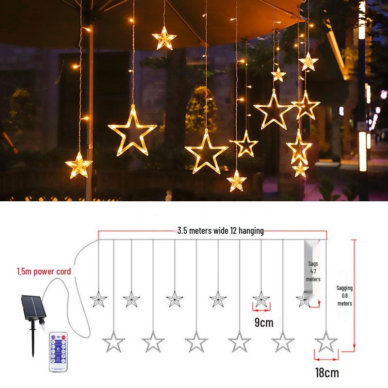 

Solar LED Star and Moon Curtain String Lights for Outdoor Waterproof Decoration 4.5V Transformer Plug-In