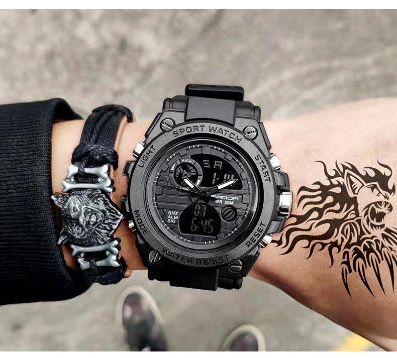 Sanda Men's Multifunctional Dual Display Luminous Waterproof Sports Watch for Teens
