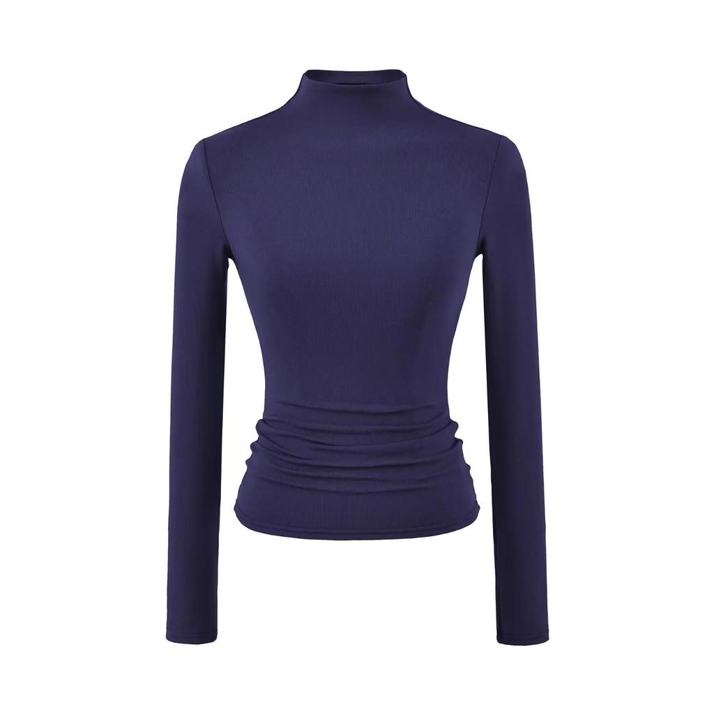 Women's Plus Velvet Thickened Long-Sleeve Cashmere T-Shirt with Half-High Collar and Slimming Waist