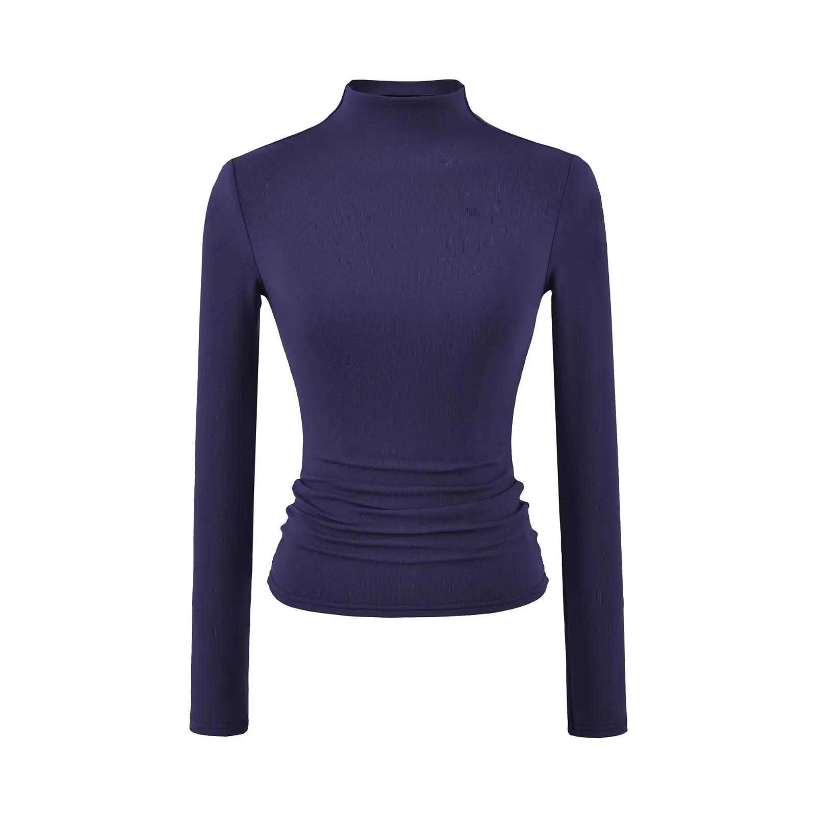 

Women s Plus Velvet Thickened Long-Sleeve Cashmere T-Shirt with Half-High Collar and Slimming Waist Medium темно-синього кольору