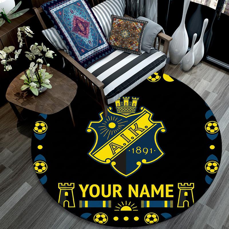 Custom Name AIK Round Area Rug,Carpet Rug for Living Room Bedroom Sofa Playroom Decor,Non-slip Floor Mat