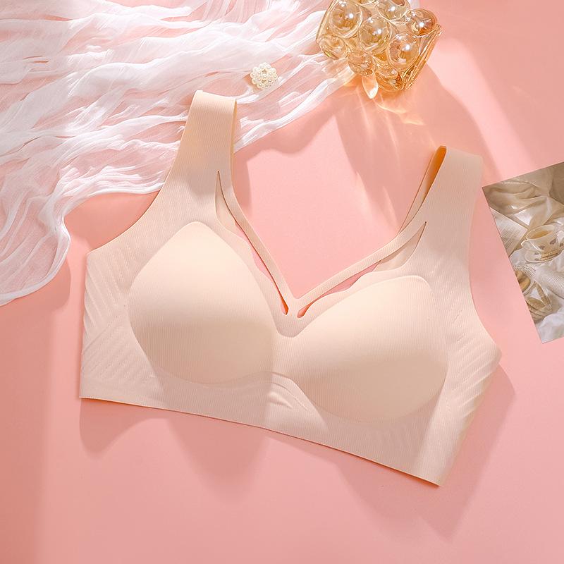 

Тонкий бюстгальтер без косточек Женский бесшовный бюстгальтер в стиле жилета Бюстгальтер большого размера Двубортный бюстгальтер против отвисания 6XL розовый