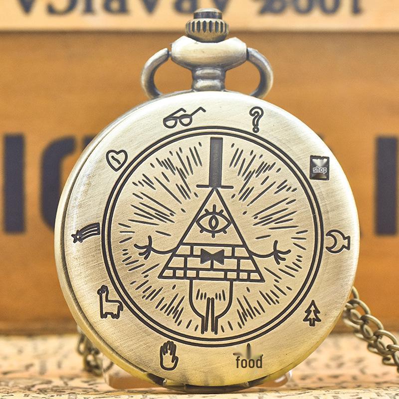 Cartoon Creepy Town Triangle One-Eyed Devil Necklace Quartz Pocket Watch